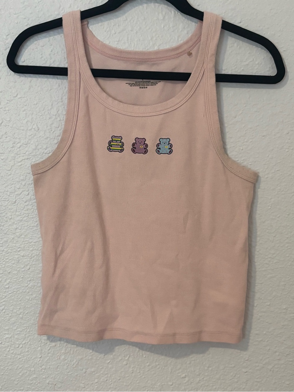 Teddy Fresh Pink Ribbed Tank with Triple Bear Patch